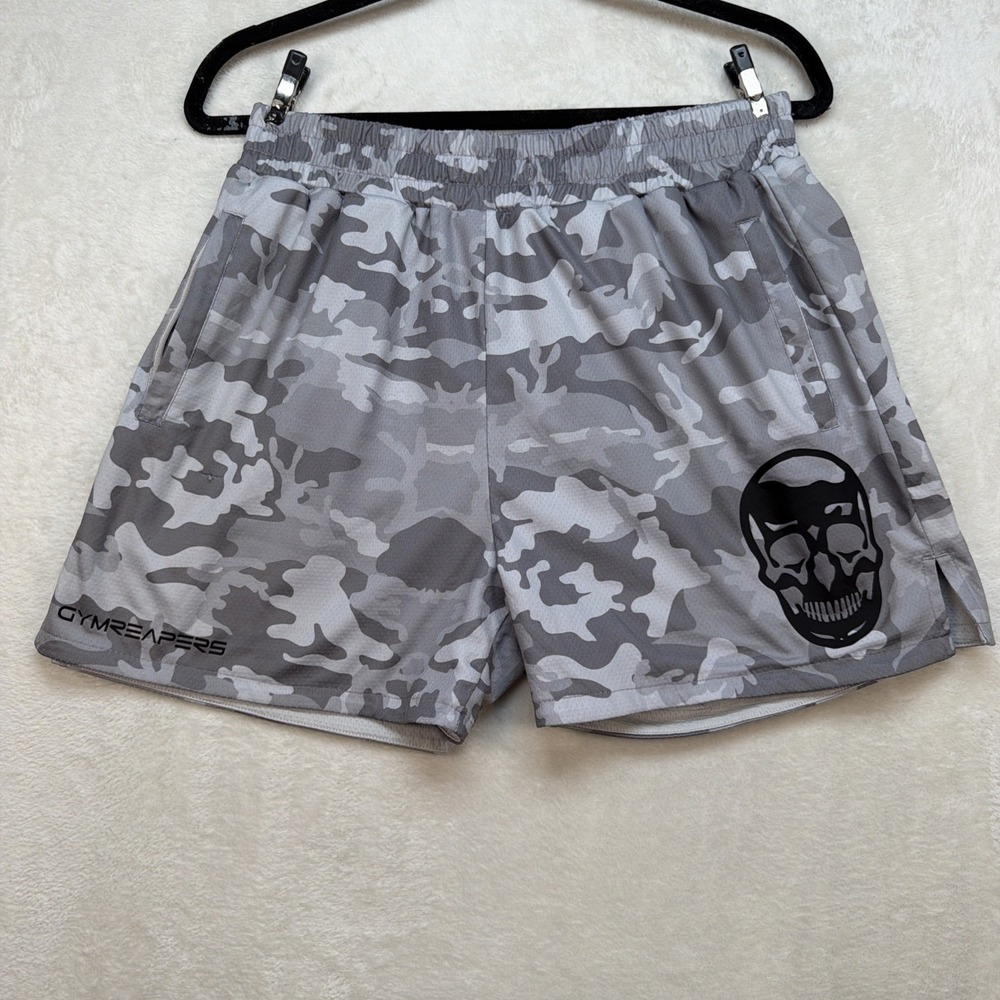 Gymreapers Shorts Gray Camo Skull Graphic Training Gym Workout Large